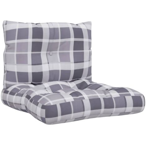 Coussins de palette lot de 2 motif à carreaux gris tissu
