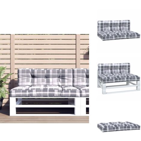 Coussins de palette lot de 2 motif à carreaux gris tissu - Coussins Exterieurs - Coussins De Terrasse - Coussin Chaise Longue - Coussin Décoratif - Cushions Design