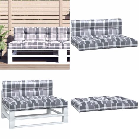 Coussins de palette lot de 2 motif à carreaux gris tissu - Coussins Exterieurs - Coussins De Terrasse - Coussin Chaise Longue - Coussin Décoratif - Cushions Design - Home & Living
