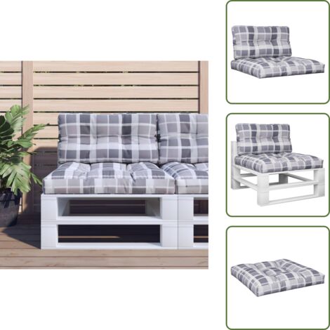 Coussins de palette lot de 2 motif à carreaux gris tissu - Coussins Exterieurs - Coussins De Terrasse - Coussin Design - Coussin Confortable - Coussin Imperméable