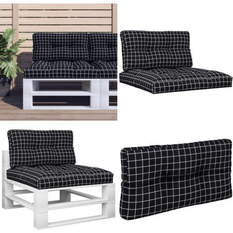 Coussins de palette lot de 2 motif à carreaux noir tissu - Coussins Exterieurs - Coussins Patio - Coussin Chaise Longue - Coussin Jardin - Cushions Décoratifs - Home & Living