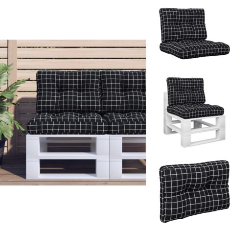 Coussins de palette lot de 2 motif à carreaux noir tissu - Coussins Exterieurs - Coussins Patio - Coussins Jardin - Cushions Décoratifs - Housses De Coussin