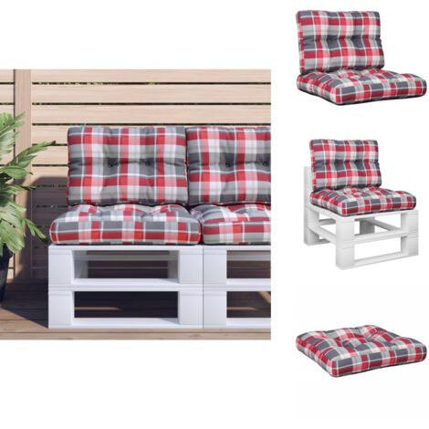 Coussins de palette lot de 2 motif à carreaux rouge tissu - Coussin Exterieur - Coussin Jardin - Coussin Terrasse - Coussin Confortable - Coussin Design