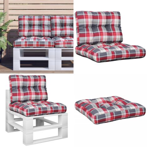 Coussins de palette lot de 2 motif à carreaux rouge tissu - Coussin Exterieur - Coussin Jardin - Coussin Terrasse - Coussin Confortable - Coussin Design - Home & Living