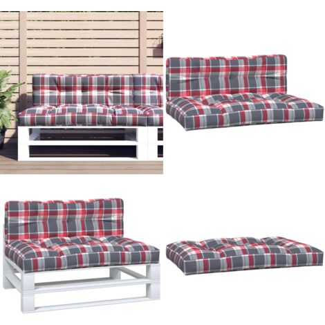 Coussins de palette lot de 2 motif à carreaux rouge tissu - Coussins Exterieurs - Coussins De Terrasse - Coussins Jardin - Cushions Décoratifs - Cushions Design - Home & Living