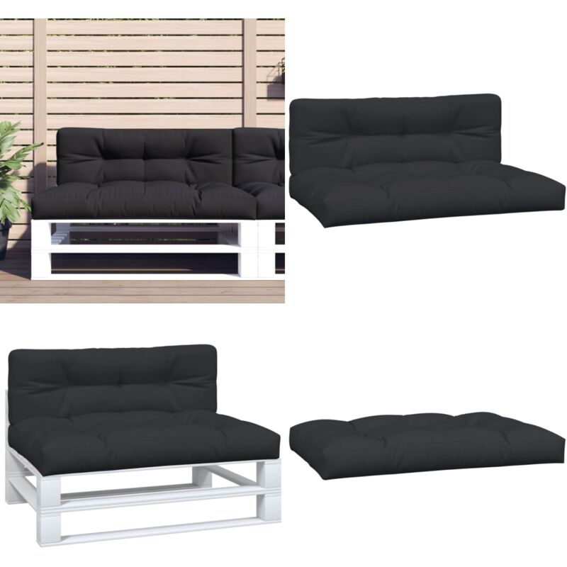 Coussins de palette lot de 2 noir tissu - Coussins Exterieurs - Coussins De Terrasse - Coussin Chaise Longue - Coussin Jardin - Cushions Décoratifs