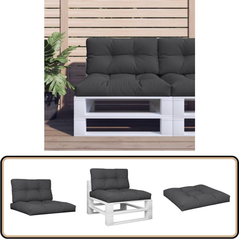 Coussins de palette lot de 2 noir tissu - Coussins Exterieurs - Coussins Jardin - Coussin Terrasse - Coussin Confortable - Coussin Design