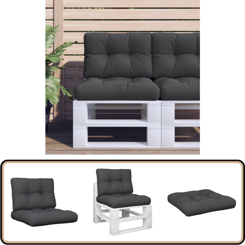 Coussins de palette lot de 2 noir tissu - Coussins Exterieurs - Coussins Jardin - Cushions Terrasse - Mobilier De Jardin - Decoration Exterieur