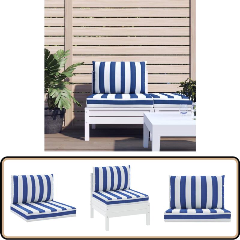 Coussins de palette lot de 2 rayures bleues/blanches - Coussin De Chaise - Coussin De Canapé - Coussin D'extérieur - Coussin Décoratif - Coussin