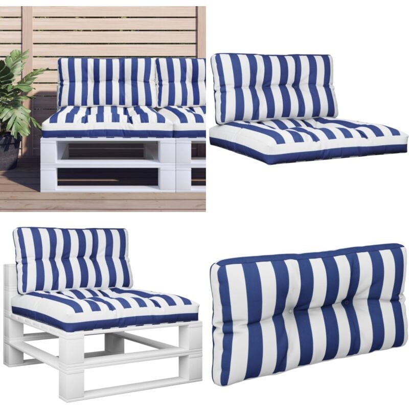 Coussins de palette lot de 2 rayures bleues/blanches tissu - Coussins De Patio - Coussins Exterieurs - Coussins Décoratifs - Coussins Design