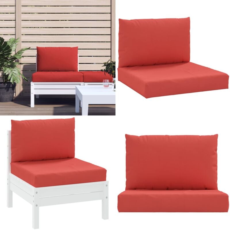 Coussins de palette lot de 2 rouge tissu oxford - Coussin Exterieur - Coussin Patio - Coussin Confortable - Coussin Design - Coussin Rouge - Home &