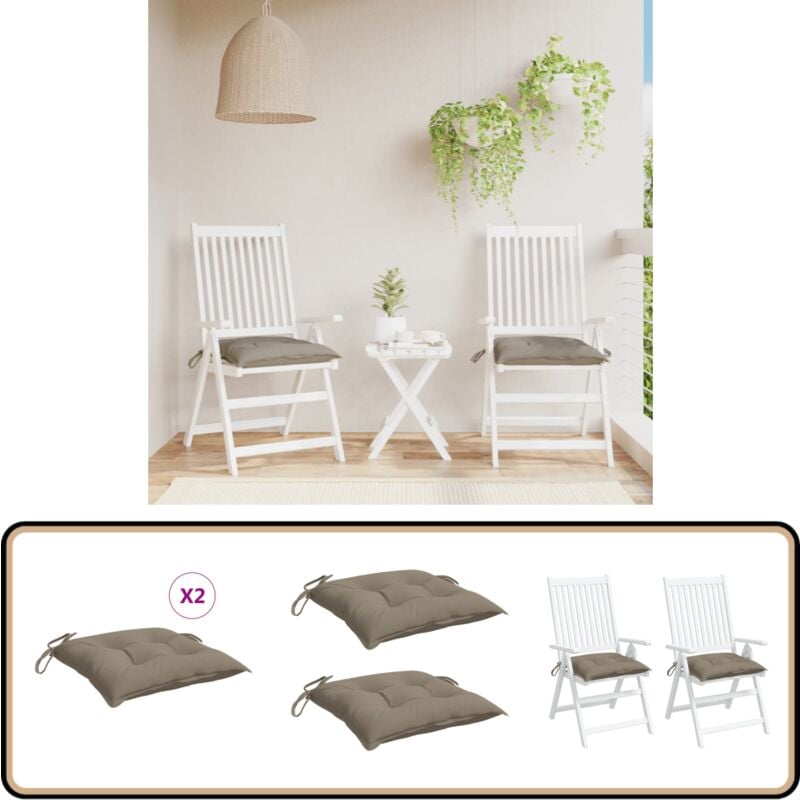 Coussins de palette lot de 2 taupe 50x50x7 cm tissu oxford - Coussin De Chaise - Coussin D'extérieur - Coussin Décoratif - Coussin Patio - Coussin