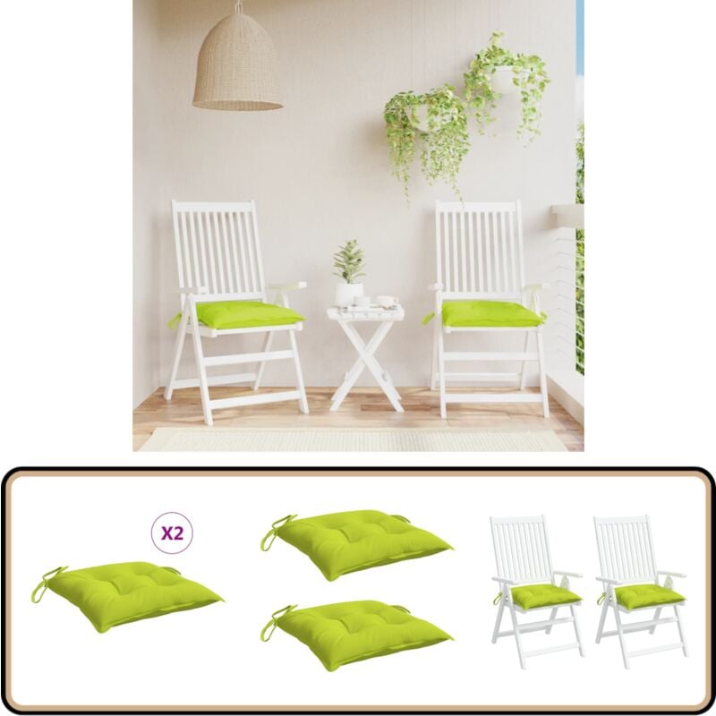 Coussins de palette lot de 2 vert brillant 50x50x7 cm - Coussin De Chaise - Coussin D'extérieur - Coussin Décoratif - Coussin Patio - Coussin Jardin