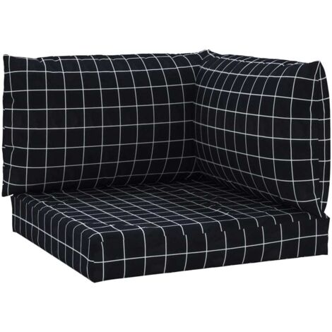 Coussins de palette lot de 3 motif à carreaux noir tissu Oxford