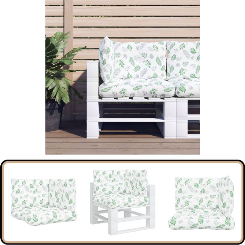 Coussins de palette lot de 3 motif de feuilles tissu Oxford - Coussins De Patio - Coussins D'extérieurs - Cushions Décoratifs - Coussins Design