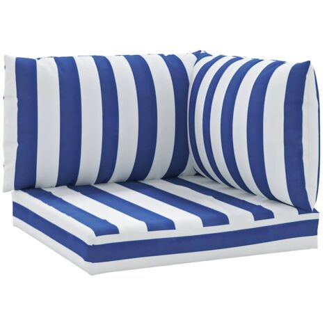 Coussins de palette lot de 3 rayures bleues/blanches