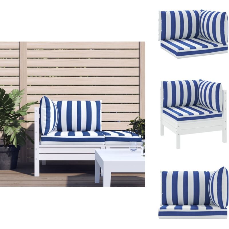 Coussins de palette lot de 3 rayures bleues/blanches - Coussins De Patio - Coussins D'extérieur - Coussins Décoratifs - Coussins Résistants à L'eau