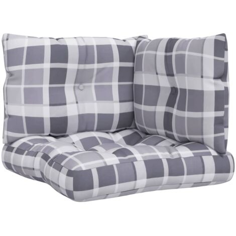 Coussins de palette lot de 3，Coussins d'extérieur motif à carreaux gris tissu CFW246468