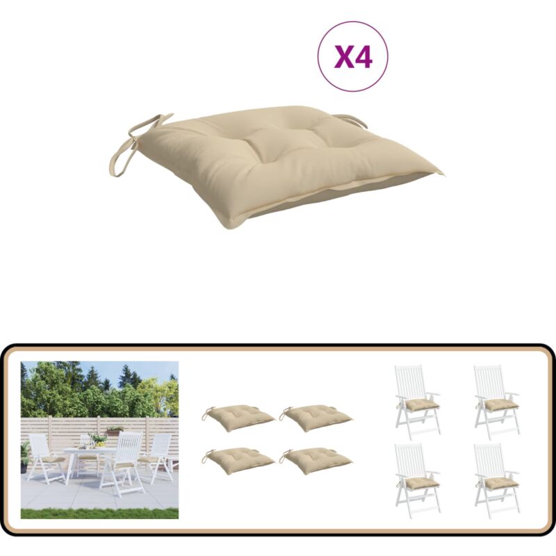 Coussins de palette lot de 4 beige 50x50x7 cm tissu oxford - Coussin De Chaise - Coussin D'extérieur - Coussin Décoratif - Coussin Patio - Coussin