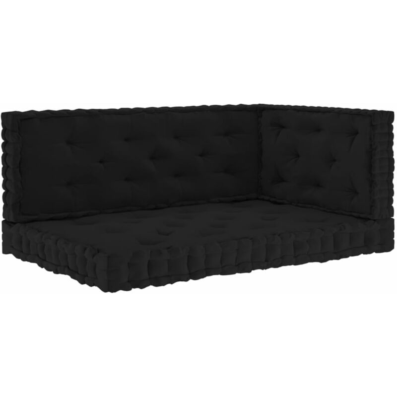 Coussins de plancher de palette 3 pcs Noir Coton