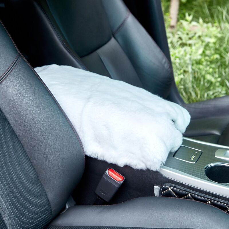 Coussins de siège auto, tapis d'accoudoirs de voiture en fourrure de lapin pour l'hiverTapis d'accoudoir intérieur de voiture, tapis de rangement