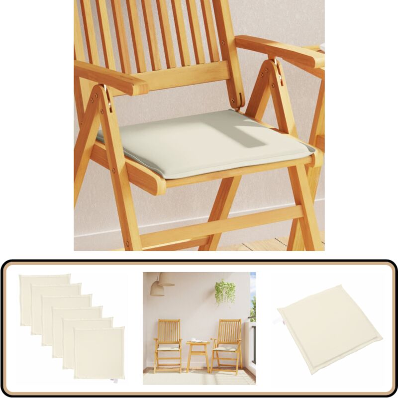 Coussins de siège de jardin lot de 6 crème 45x45x2 cm carré - Coussin De Jardin - Coussin Chaise - Coussin Exterieur - Coussin Résistant à L'eau