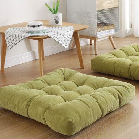 Coussins de siège de sol carrés 22 "x 22", coussin de méditation de yoga épais et doux, pouf touffeté en velours côtelé, coussin de lecture de tatami, vert