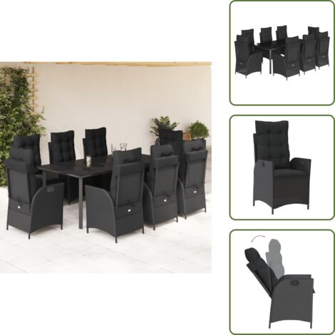 Coussins de siège - vidaXL Ensemble à manger de jardin 9pcs coussins noir résine tressée - Housses amovibles
