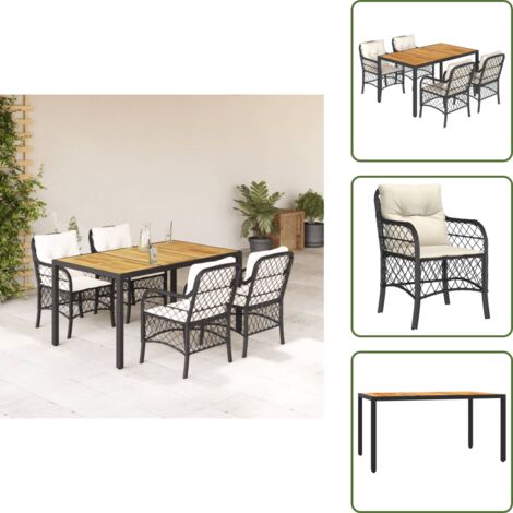 Coussins de siège - vidaXL Ensemble à manger de jardin coussins 5pcs Noir Résine tressée - Housses amovibles