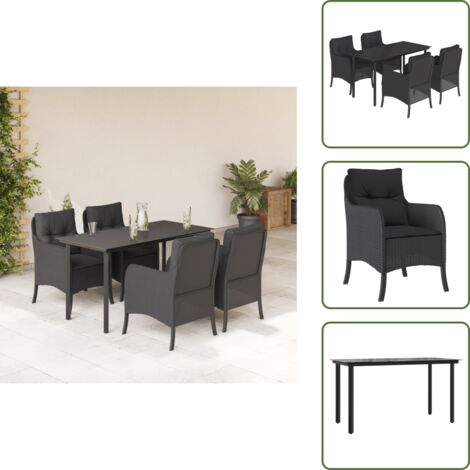 Coussins de siège - vidaXL Ensemble à manger de jardin coussins 5pcs Noir Résine tressée - Housses amovibles