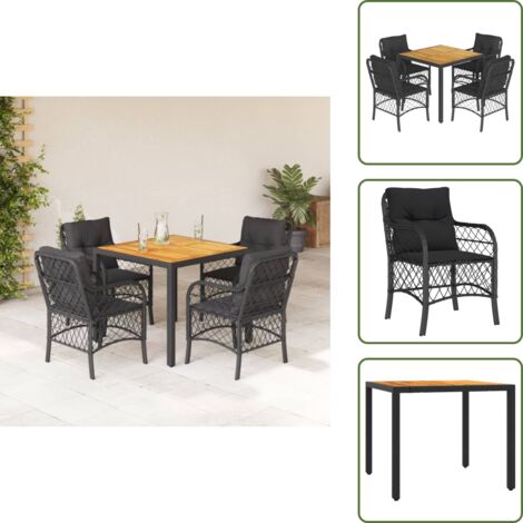 Coussins de siège - vidaXL Ensemble à manger de jardin coussins 5pcs Noir Résine tressée - Housses amovibles