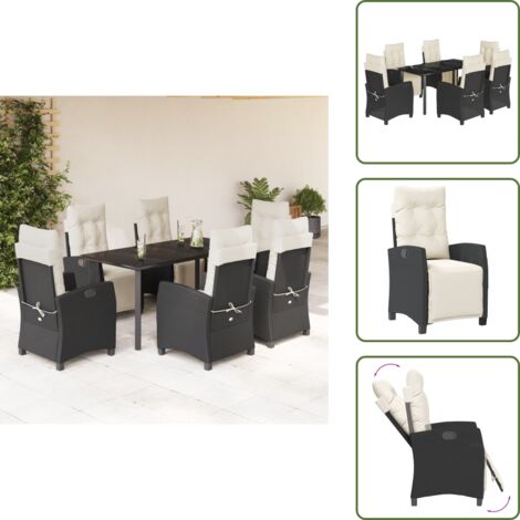 Coussins de siège - vidaXL Ensemble à manger de jardin coussins 7pcs Noir Résine tressée - Housses amovibles