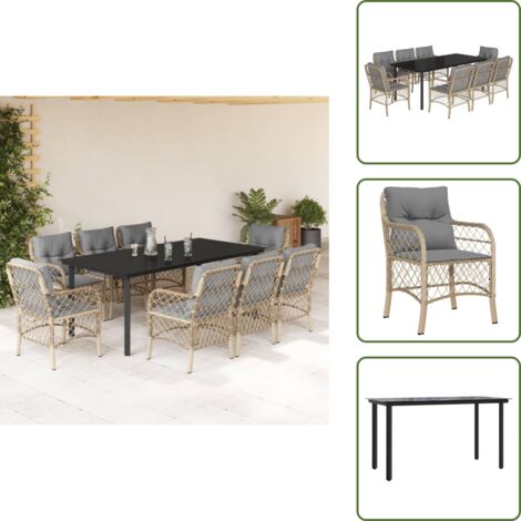 Coussins de siège - vidaXL Ensemble à manger de jardin et coussins 9 pcs mélange beige - Housses amovibles