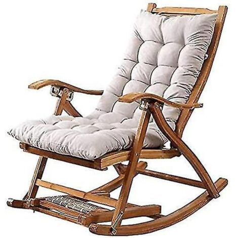 MCBOSON Fauteuil à bascule inclinable et pliant, coussin en coton, coussin en peluche, coussin en bambou, chaise pliante en bois, coussin de haute qualité