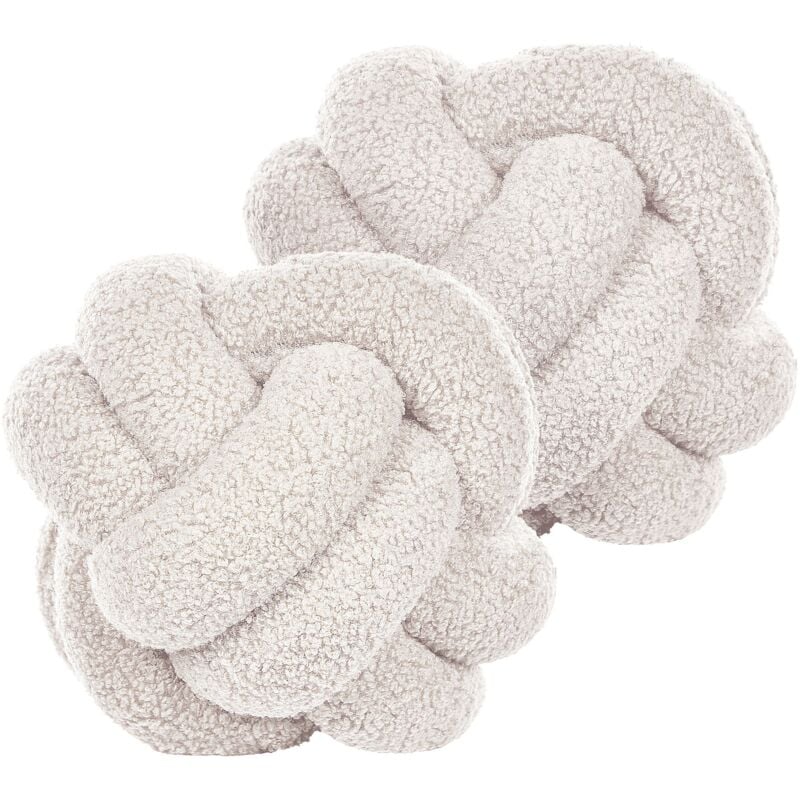 Coussins Nœud Blancs en Tissu Bouclé ⌀ 19 cm en Forme de Balle Ensemble de 2 Malni