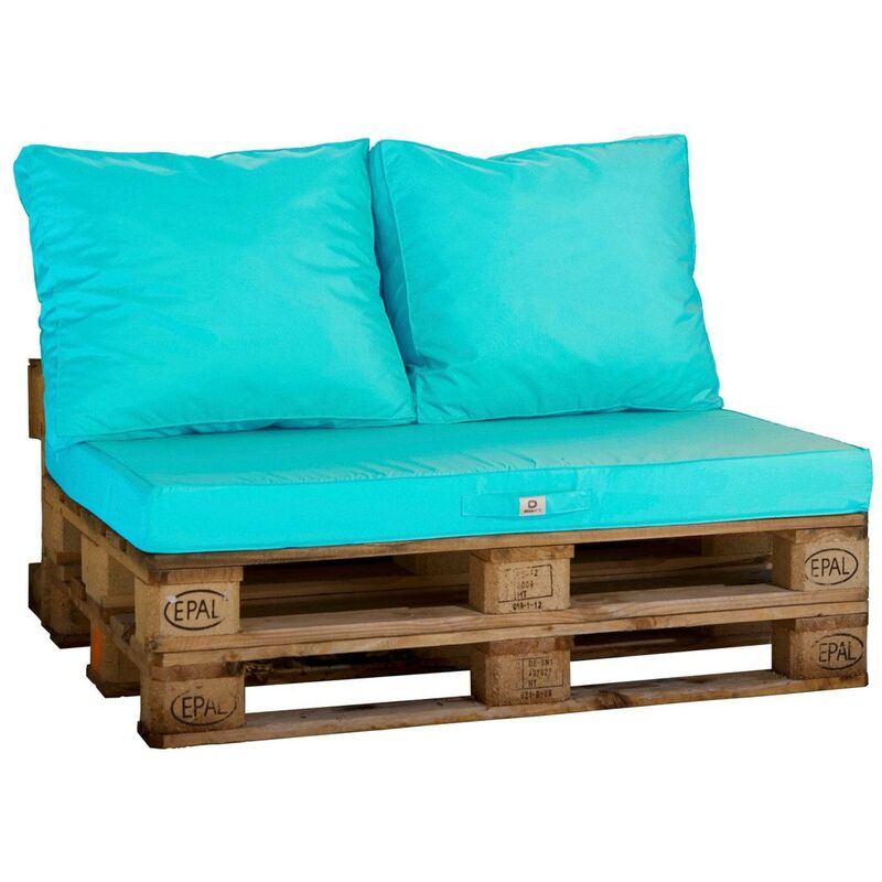 deco arts - lot matelas pour palette déhoussable avec assise de 120x80x10cm et dossier bleu caraibes - bleu caraïbes
