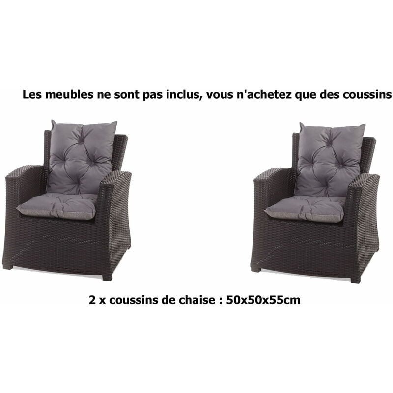 Setgarden - Coussins pour chaises de jardin 2 pièces x de jardin terrasse 50x50x55cm - Coussins pour fauteuil de jardin extérieur Anthracite