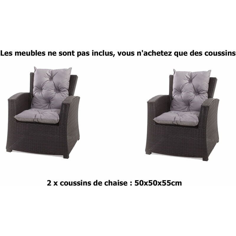 Setgarden - Coussins pour chaises de jardin 2 pièces x de jardin terrasse 50x50x55cm - Coussins pour fauteuil de jardin extérieur Gris