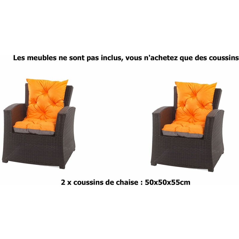 Setgarden - Coussins pour chaises de jardin 2 pièces x de jardin terrasse 50x50x55cm - Coussins pour fauteuil de jardin extérieur orange