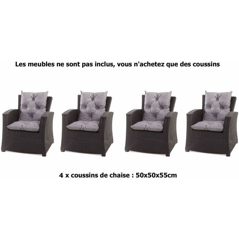Setgarden - Coussins pour chaises de jardin 4 pièces x de jardin terrasse 50x50x55cm - Coussins pour fauteuil de jardin extérieur Gris