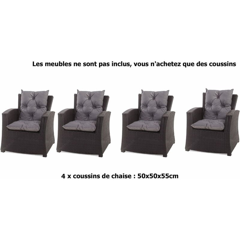 Coussins pour chaises de jardin 4 pièces x de jardin terrasse 50x50x55cm - Coussins pour fauteuil de jardin extérieur Anthracite