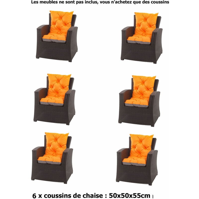 Setgarden - Coussins pour chaises de jardin 6 pièces x de jardin terrasse 50x50x55cm - Coussins pour fauteuil de jardin extérieur orange