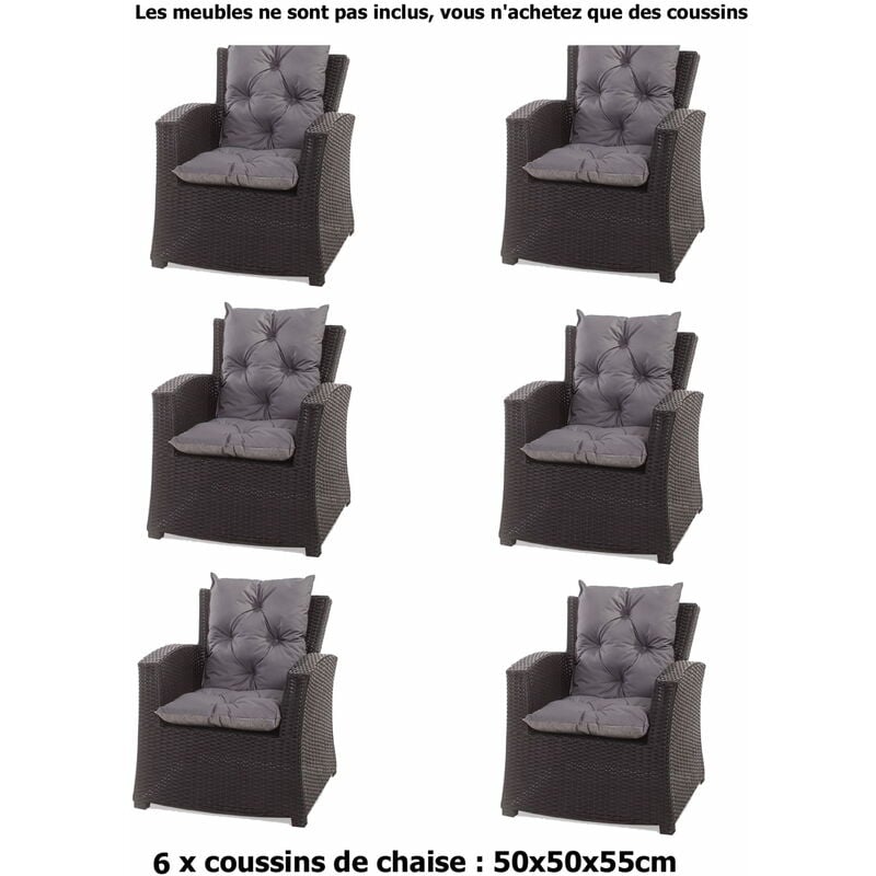 Setgarden - Coussins pour chaises de jardin 6 pièces x de jardin terrasse 50x50x55cm - Coussins pour fauteuil de jardin extérieur Anthracite