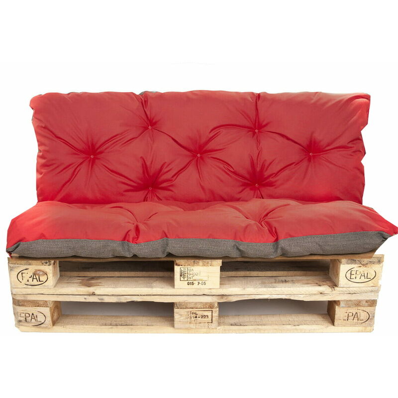 Setgarden - Coussins pour palettes exterieur, Assise 120 x 80 et Dossier 120 x 60cm, coussins canapé / coussin palette Rouge