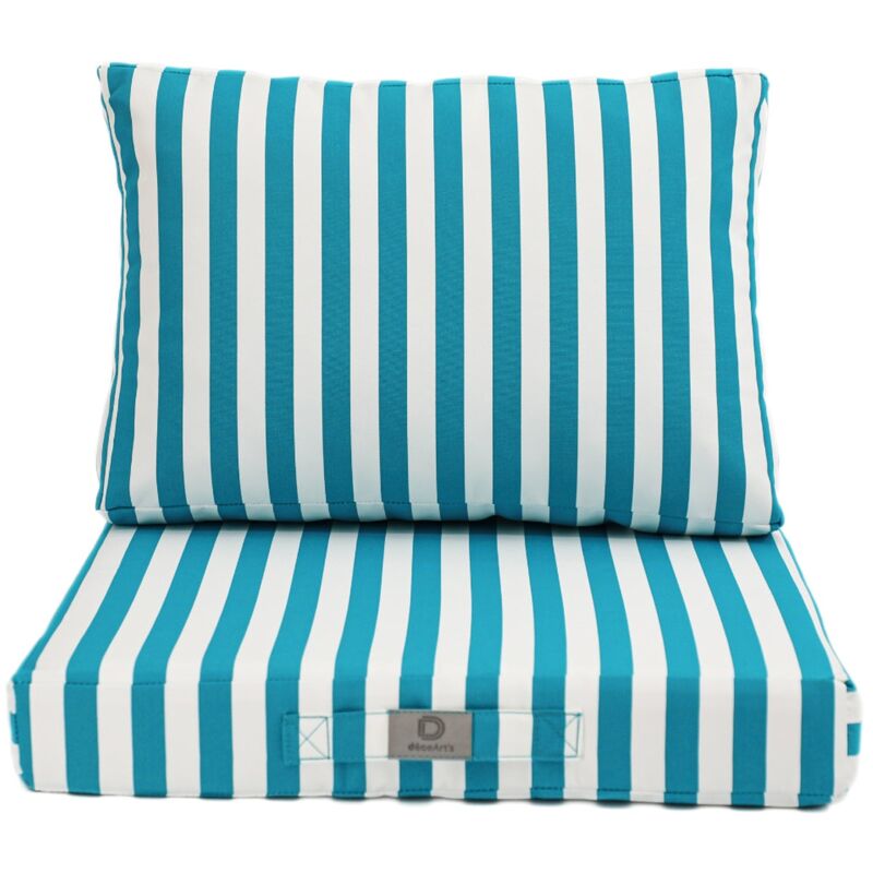 Deco Arts - Coussins pour salon de jardin déhoussable 50x50cm - Rayure Turquoise