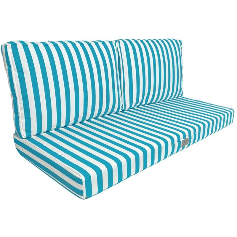 Deco Arts - Coussins pour salon de jardin déhoussable 100x50cm - Rayure Turquoise