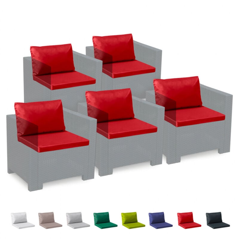 Coussins pour salon de jardin Rotin Bica Grand Soleil set rechange remplacement imperméables étanches 5 places | Rouge