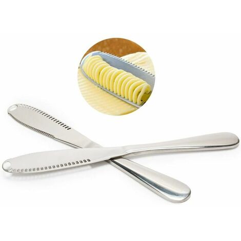 Couteau à beurre avec bigoudi en acier inoxydable et applicateur de beurre polyvalent avec bords dentelés2 pièces