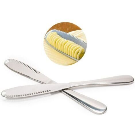 Couteau à beurre avec bigoudi en acier inoxydable et applicateur de beurre polyvalent avec bords dentelés2 pièces