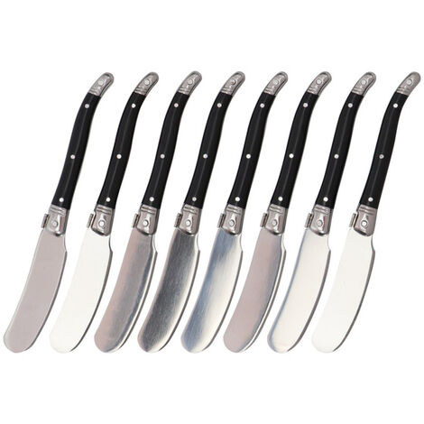 Couteau à beurre avec manche en plastique noir, Laguiole en acier inoxydable, épandeur de confiture de fromage, spatule Sandwich, trancheur de gateau au fromage, couteau de Table,CHINA,8pcs set